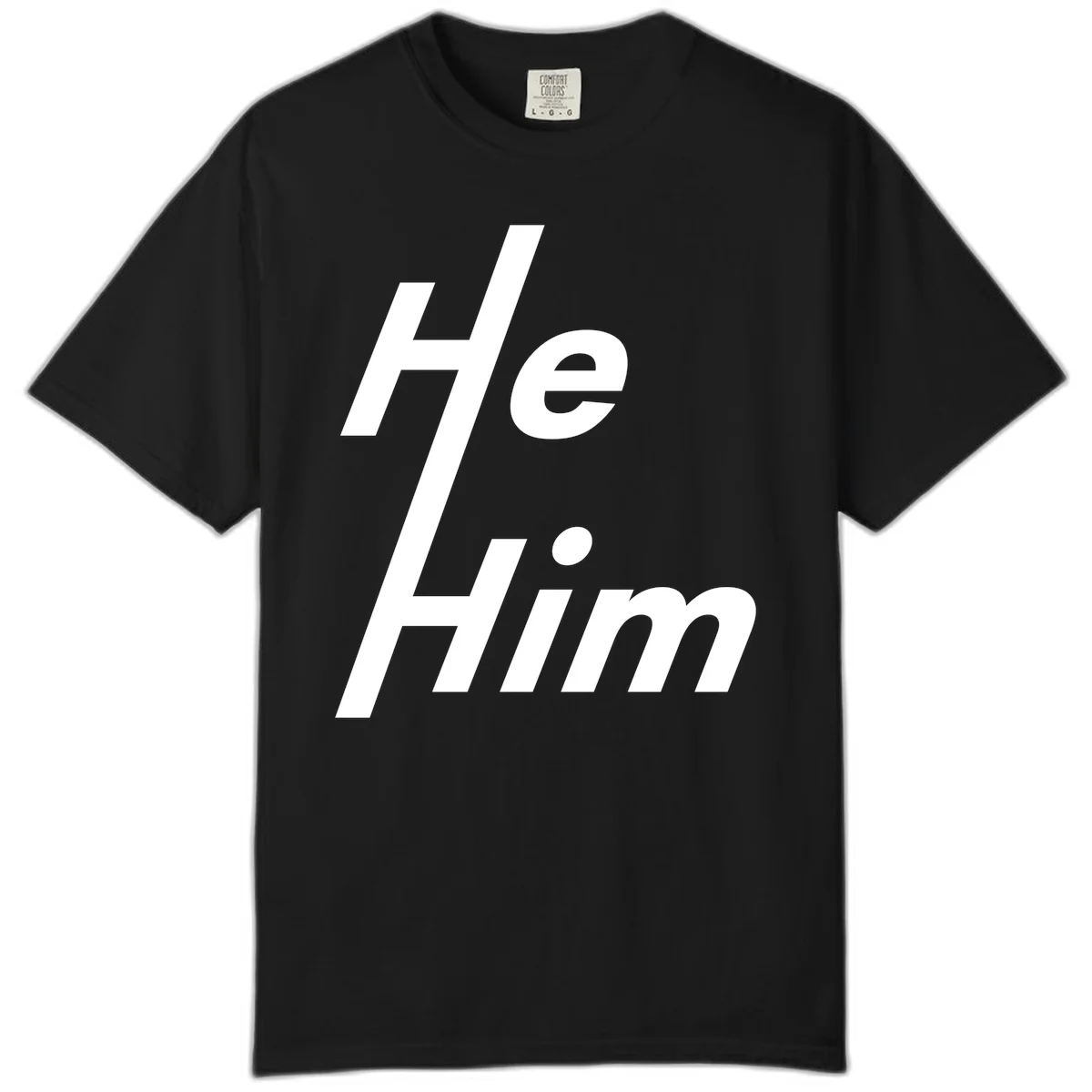 Minimalist design with hashtag symbol and 'e.Him' text in white on gray background, promoting he/him pronoun visibility and pride in Black