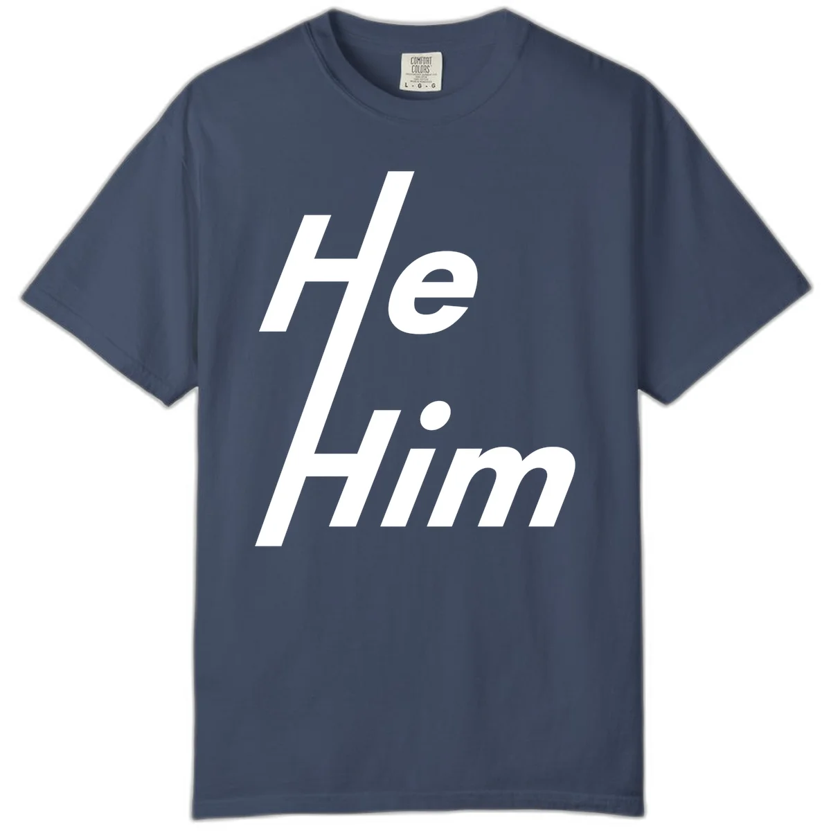 Minimalist design with hashtag symbol and 'e.Him' text in white on gray background, promoting he/him pronoun visibility and pride in Midnight