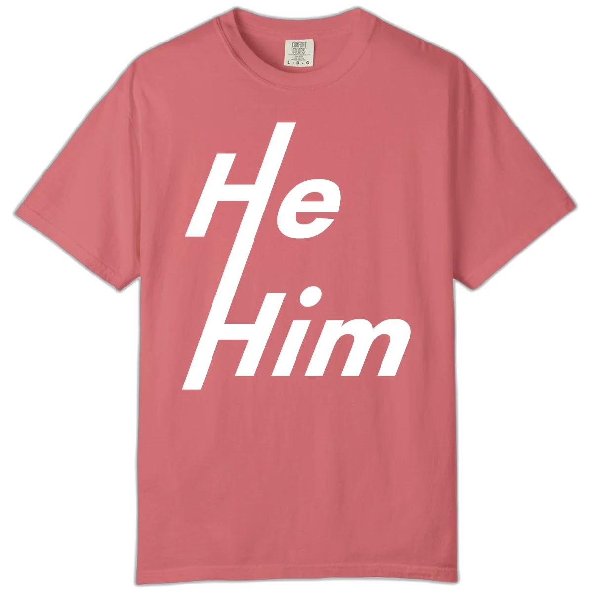 Minimalist design with hashtag symbol and 'e.Him' text in white on gray background, promoting he/him pronoun visibility and pride in Watermelon