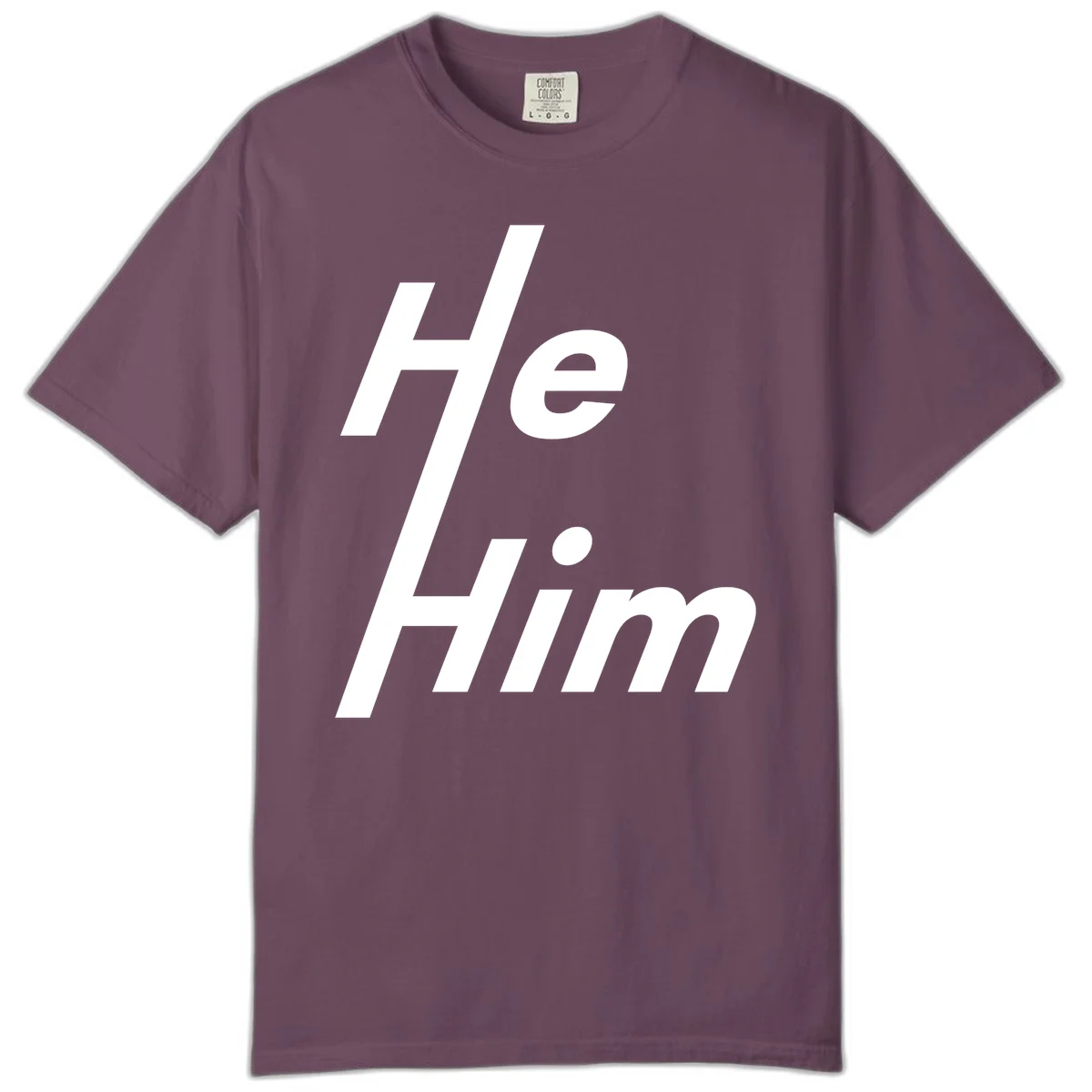 Minimalist design with hashtag symbol and 'e.Him' text in white on gray background, promoting he/him pronoun visibility and pride in Berry