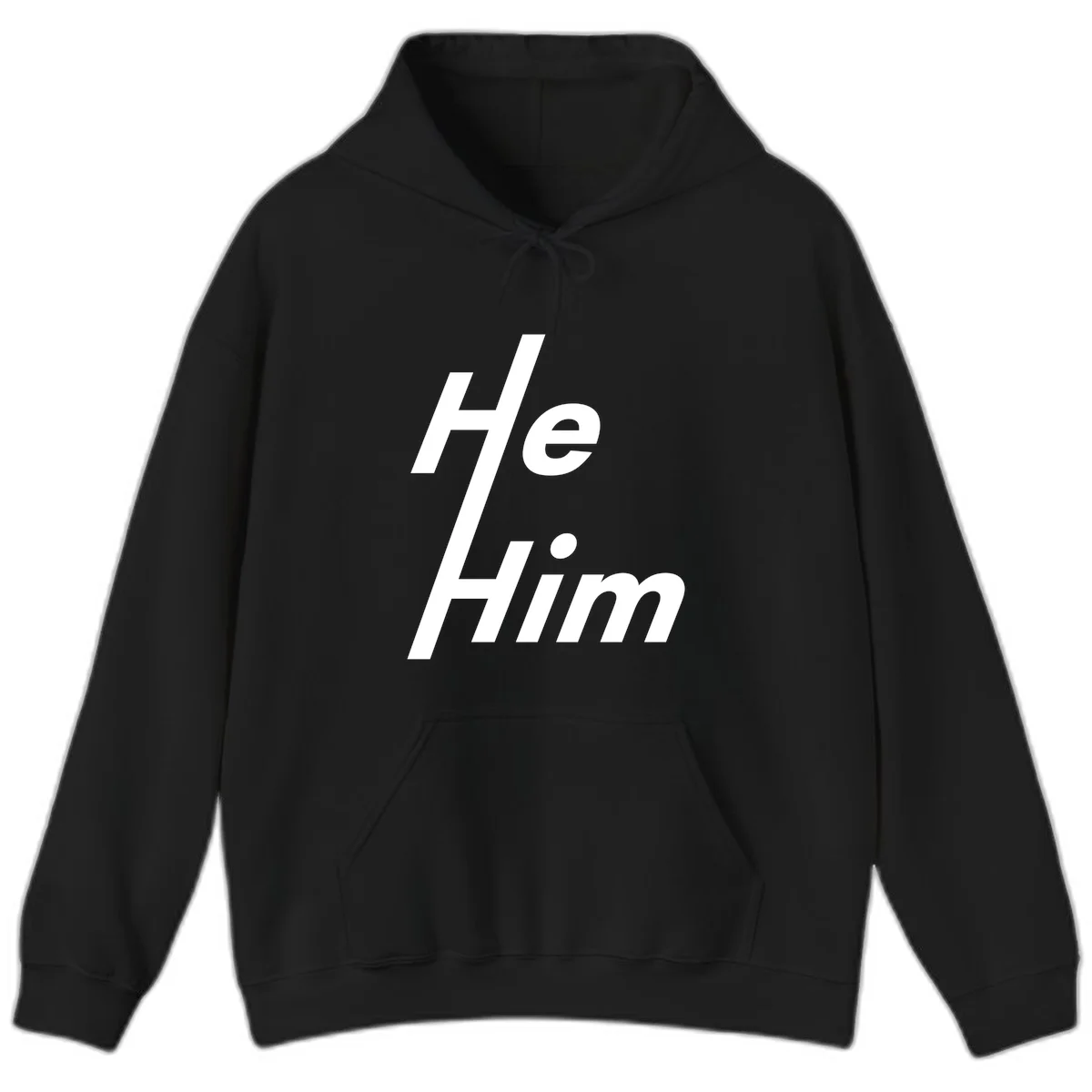 Minimalist design with hashtag symbol and 'e.Him' text in white on gray background, promoting he/him pronoun visibility and pride in Black