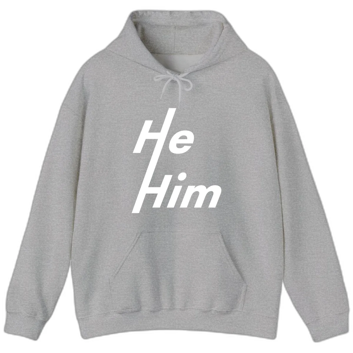 Minimalist design with hashtag symbol and 'e.Him' text in white on gray background, promoting he/him pronoun visibility and pride in Sport Grey