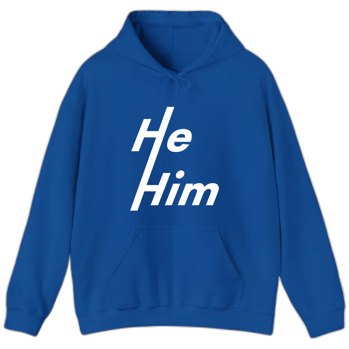Minimalist design with hashtag symbol and 'e.Him' text in white on gray background, promoting he/him pronoun visibility and pride in Royal