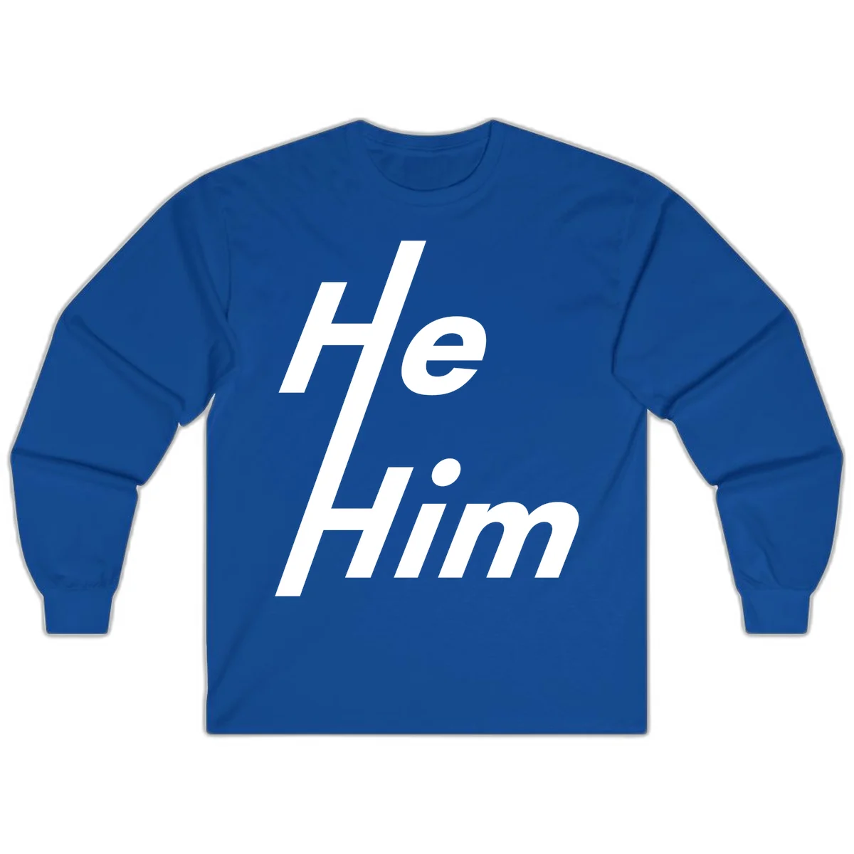 Minimalist design with hashtag symbol and 'e.Him' text in white on gray background, promoting he/him pronoun visibility and pride in Royal
