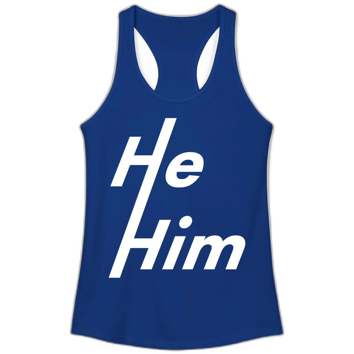 Minimalist design with hashtag symbol and 'e.Him' text in white on gray background, promoting he/him pronoun visibility and pride in Solid Royal