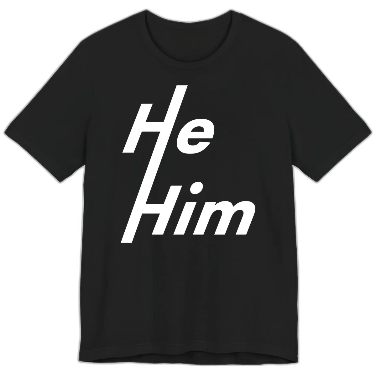 Minimalist design with hashtag symbol and 'e.Him' text in white on gray background, promoting he/him pronoun visibility and pride in Black