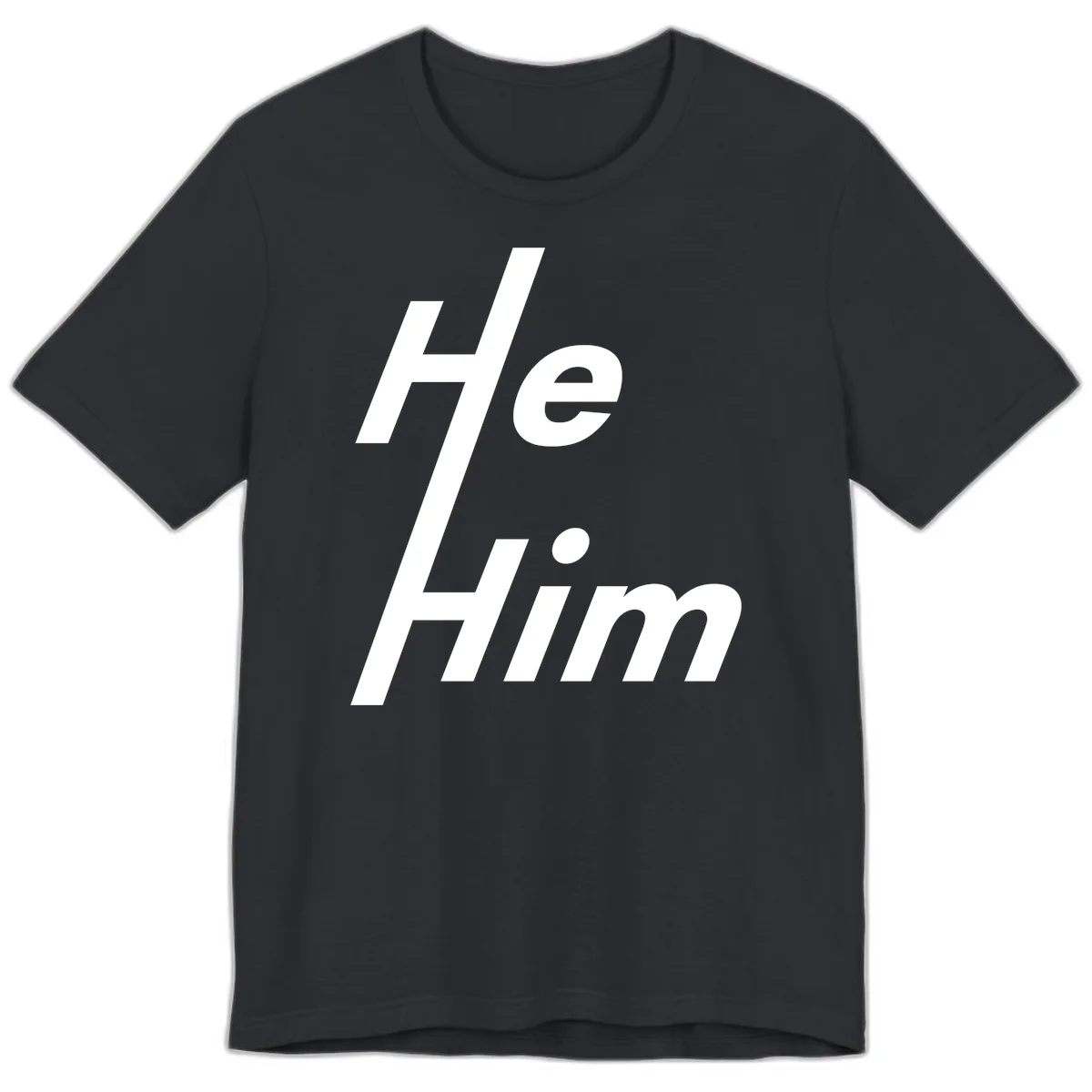 Minimalist design with hashtag symbol and 'e.Him' text in white on gray background, promoting he/him pronoun visibility and pride in Vintage Black