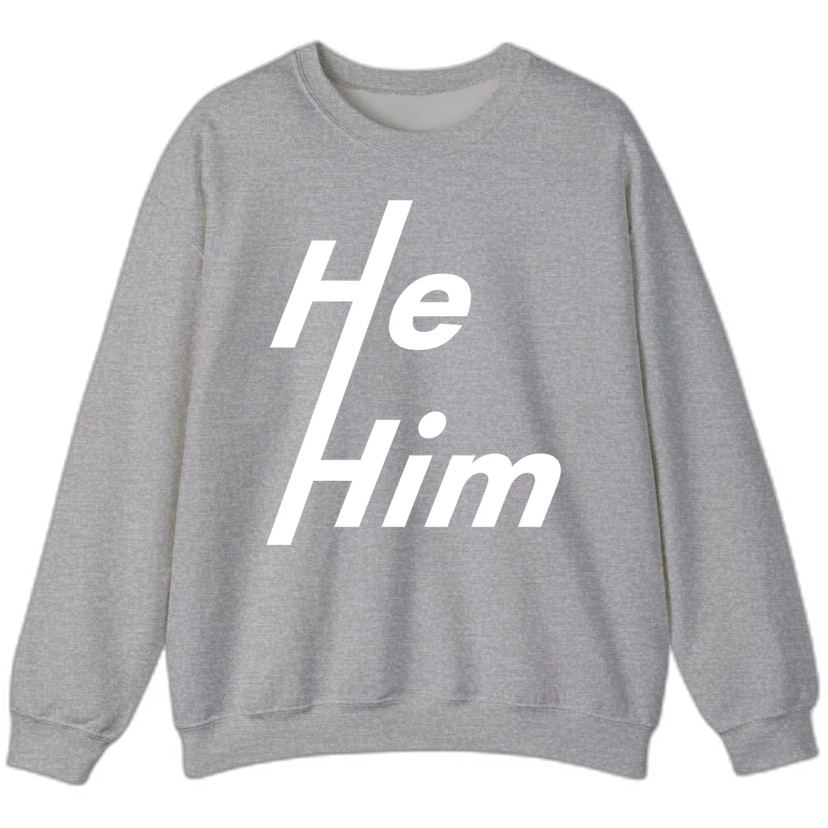 Minimalist design with hashtag symbol and 'e.Him' text in white on gray background, promoting he/him pronoun visibility and pride in Sport Grey