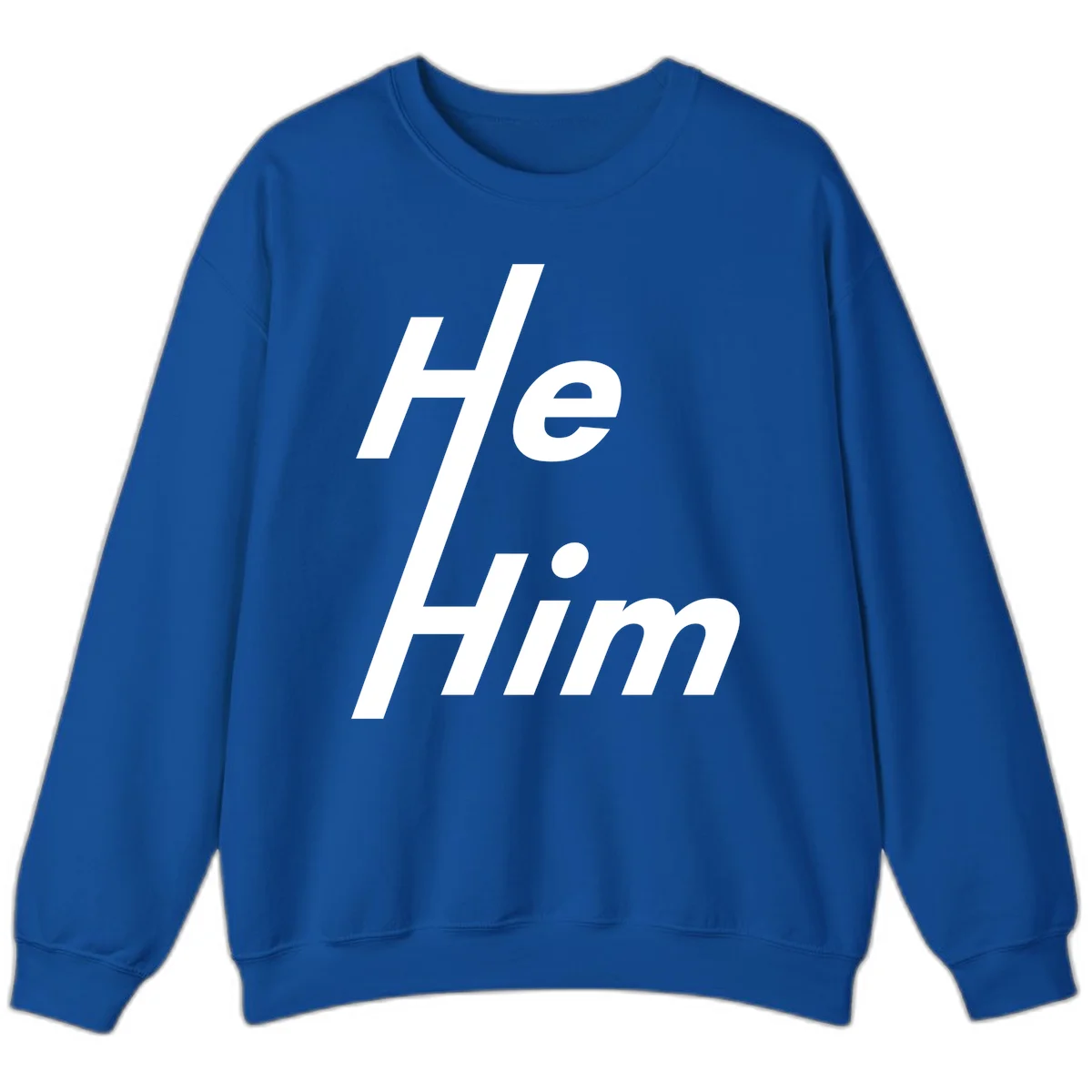 Minimalist design with hashtag symbol and 'e.Him' text in white on gray background, promoting he/him pronoun visibility and pride in Royal