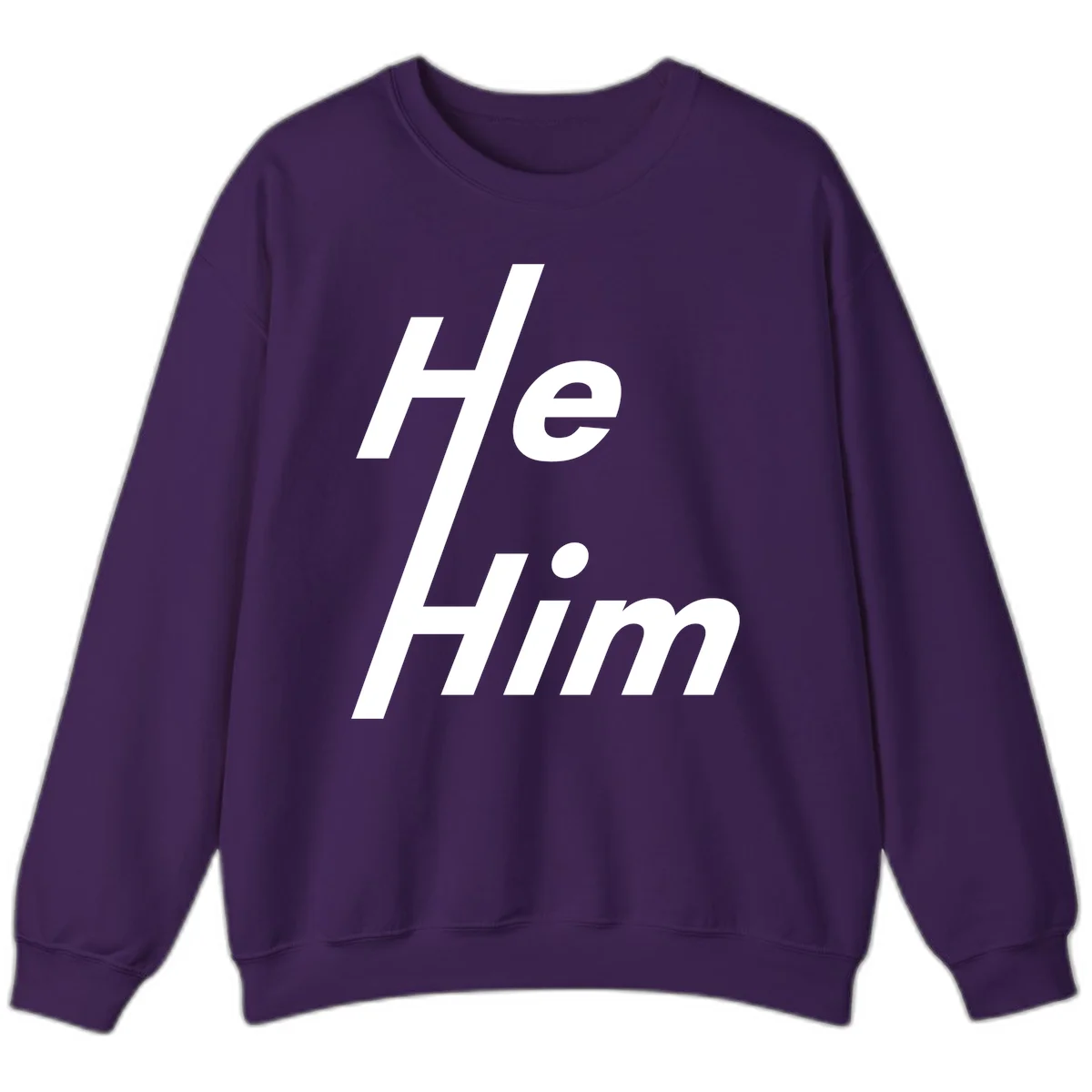 Minimalist design with hashtag symbol and 'e.Him' text in white on gray background, promoting he/him pronoun visibility and pride in Purple