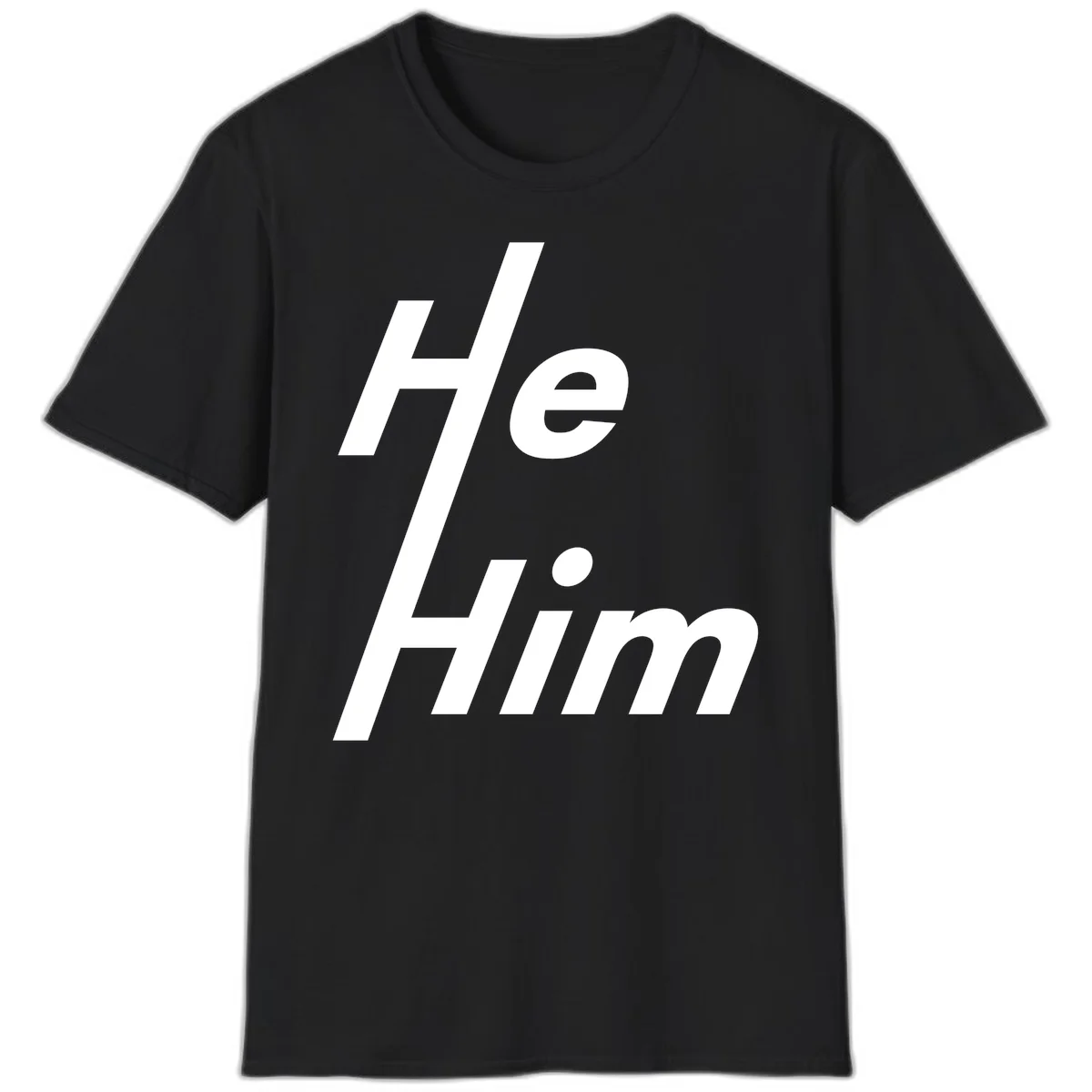 Minimalist design with hashtag symbol and 'e.Him' text in white on gray background, promoting he/him pronoun visibility and pride in Black