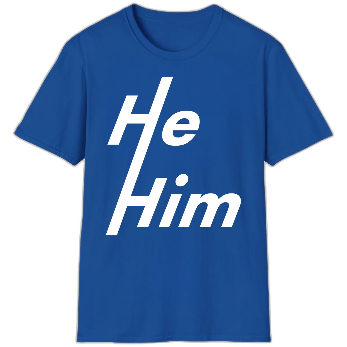 Minimalist design with hashtag symbol and 'e.Him' text in white on gray background, promoting he/him pronoun visibility and pride in Royal