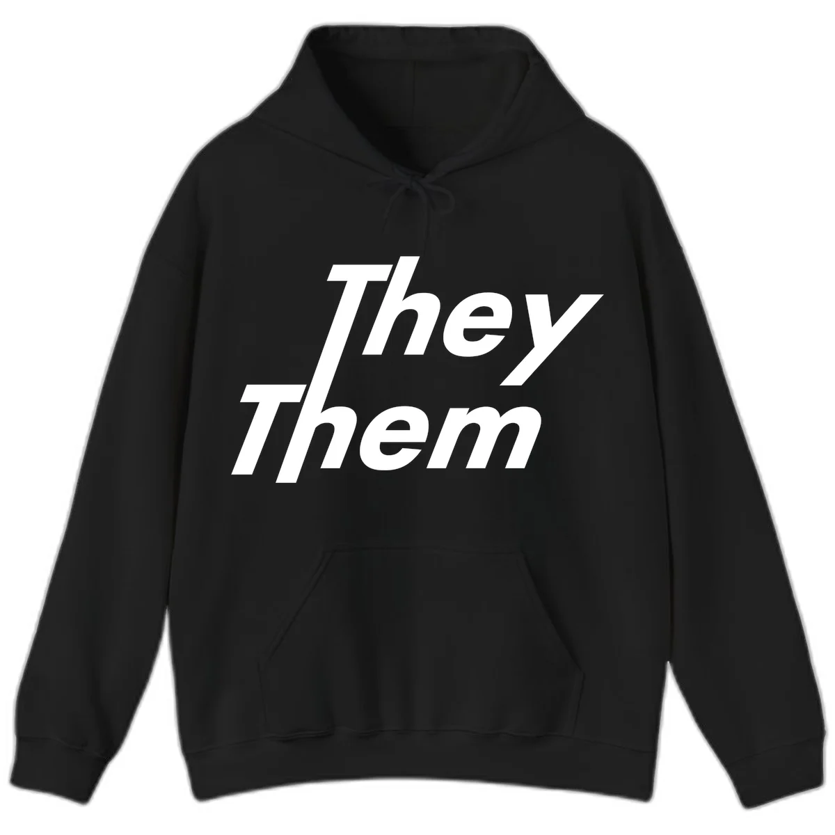 White italicized text reading 'they them' stacked vertically on gray background, pronoun pride design in Black