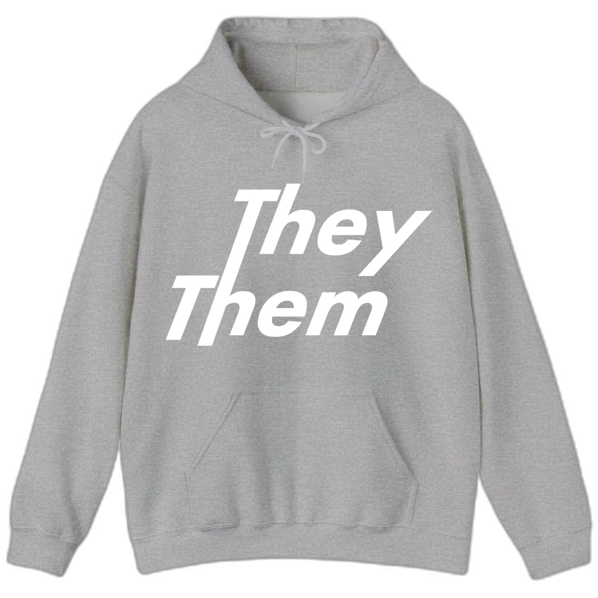 White italicized text reading 'they them' stacked vertically on gray background, pronoun pride design in Sport Grey