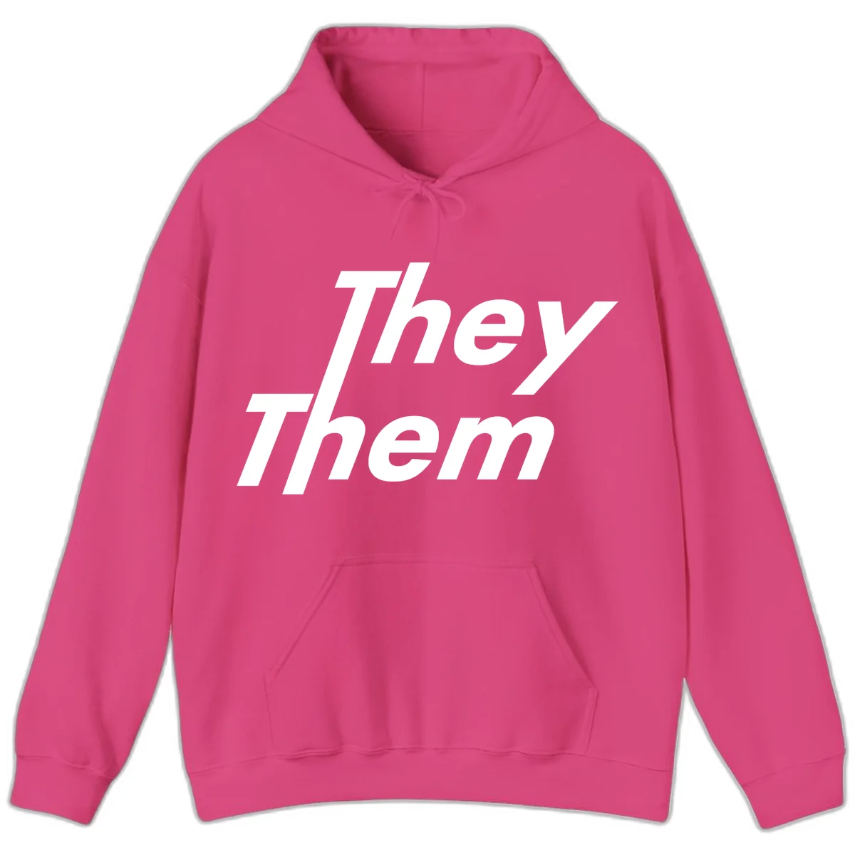 White italicized text reading 'they them' stacked vertically on gray background, pronoun pride design in Heliconia