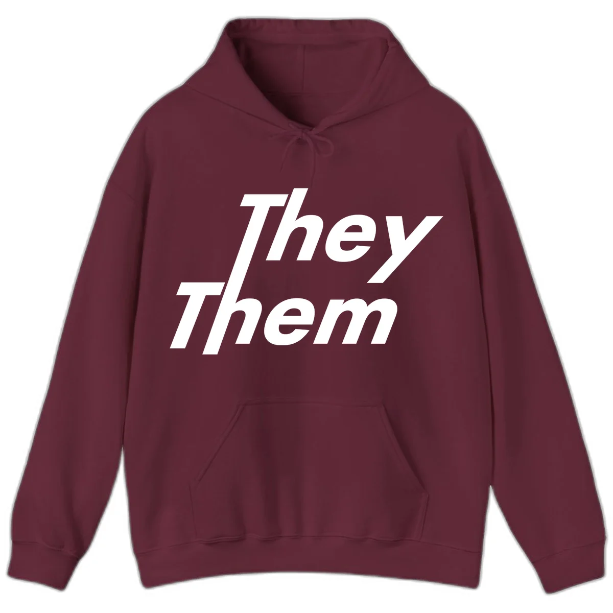 White italicized text reading 'they them' stacked vertically on gray background, pronoun pride design in Maroon