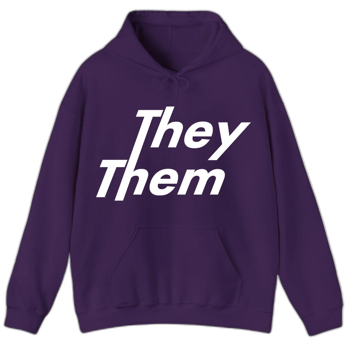 White italicized text reading 'they them' stacked vertically on gray background, pronoun pride design in Purple