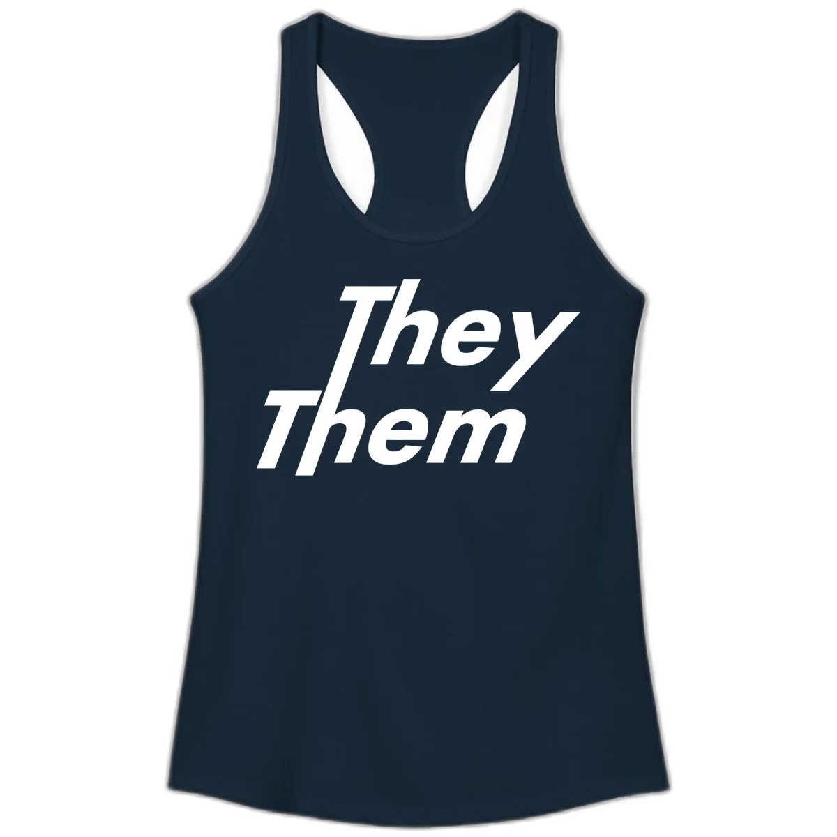 White italicized text reading 'they them' stacked vertically on gray background, pronoun pride design in Solid Midnight Navy