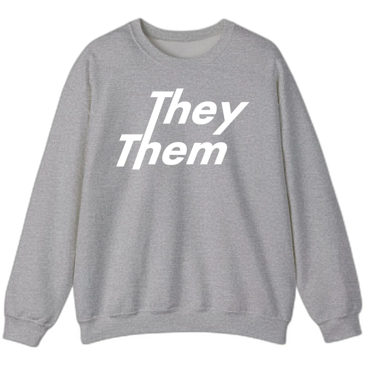 White italicized text reading 'they them' stacked vertically on gray background, pronoun pride design in Sport Grey