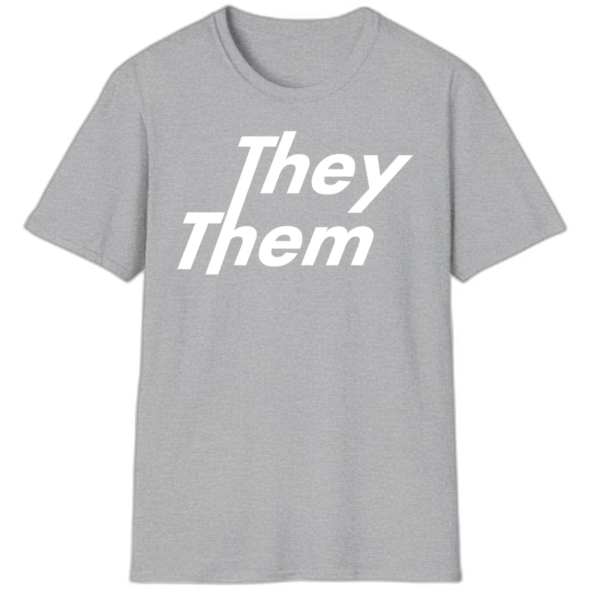 White italicized text reading 'they them' stacked vertically on gray background, pronoun pride design in Sport Grey