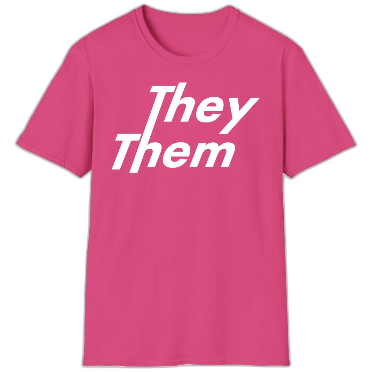 White italicized text reading 'they them' stacked vertically on gray background, pronoun pride design in Heliconia