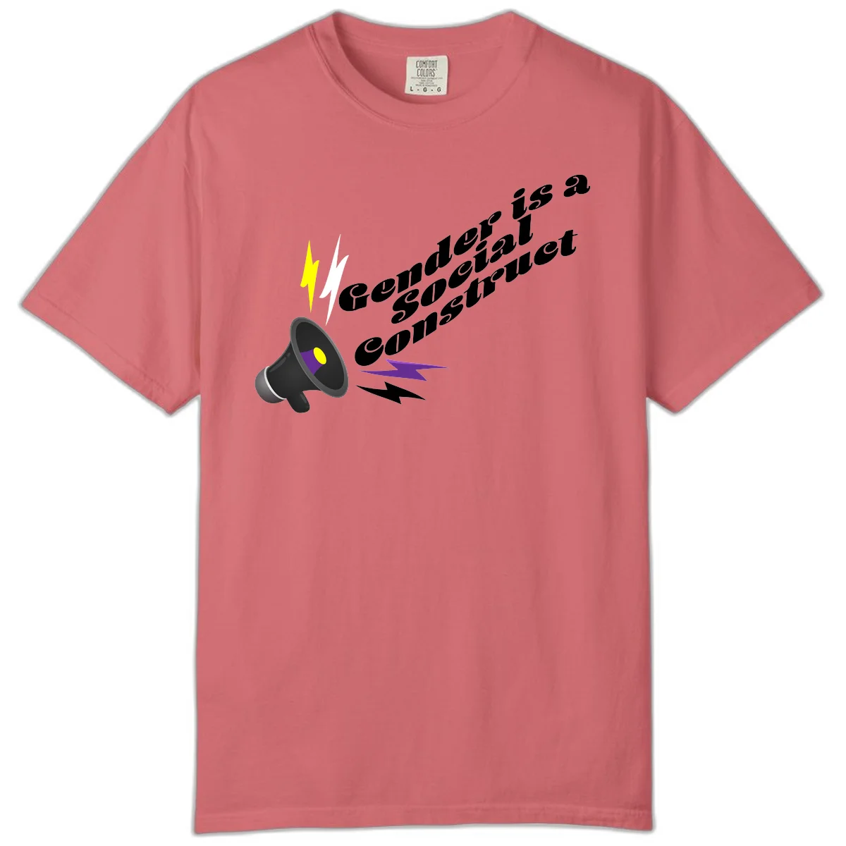Megaphone with yellow and purple sound waves and lightning bolts next to text reading 'Comedian Special Announcement' in italicized black lettering on gray background in Watermelon