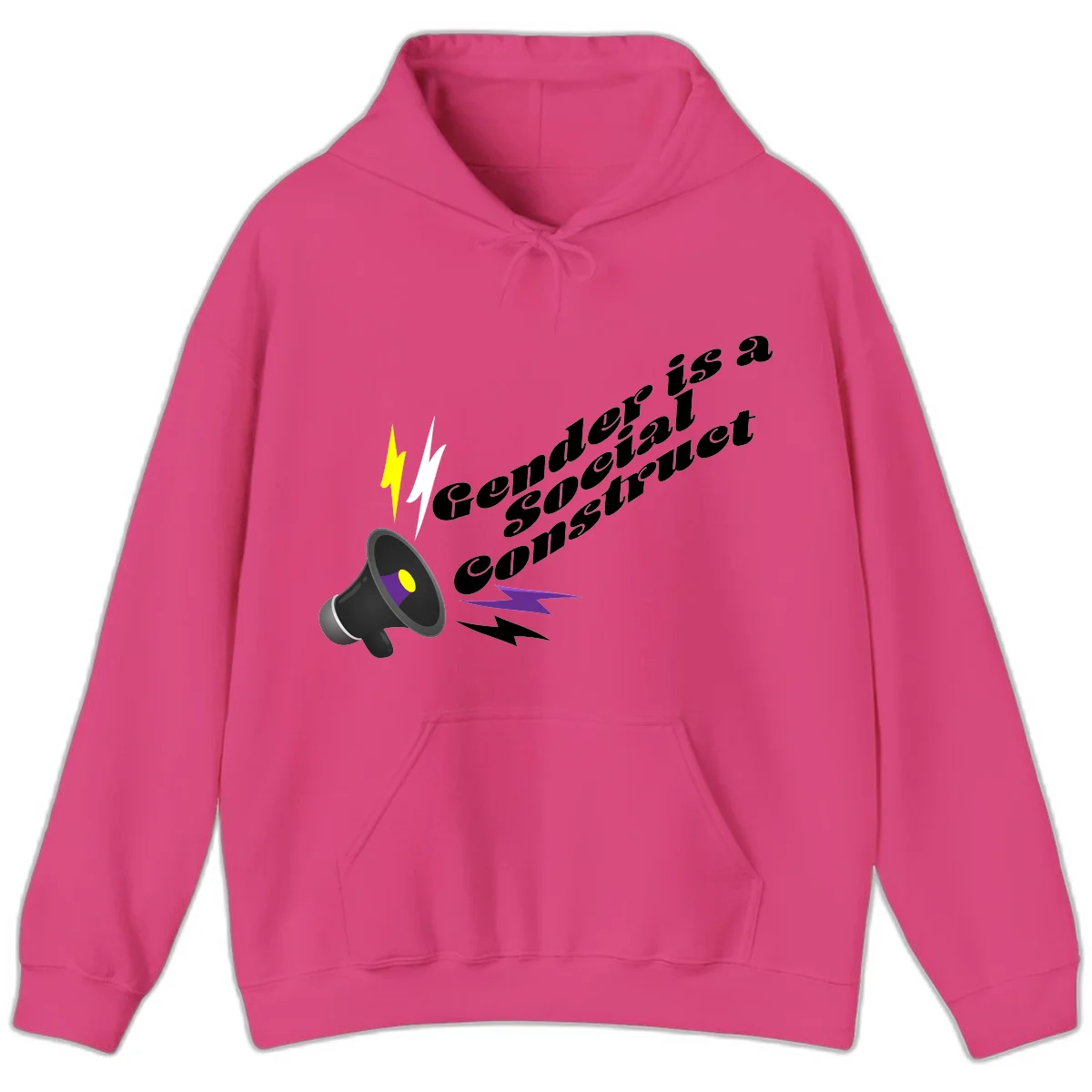 Megaphone with yellow and purple sound waves and lightning bolts next to text reading 'Comedian Special Announcement' in italicized black lettering on gray background in Heliconia