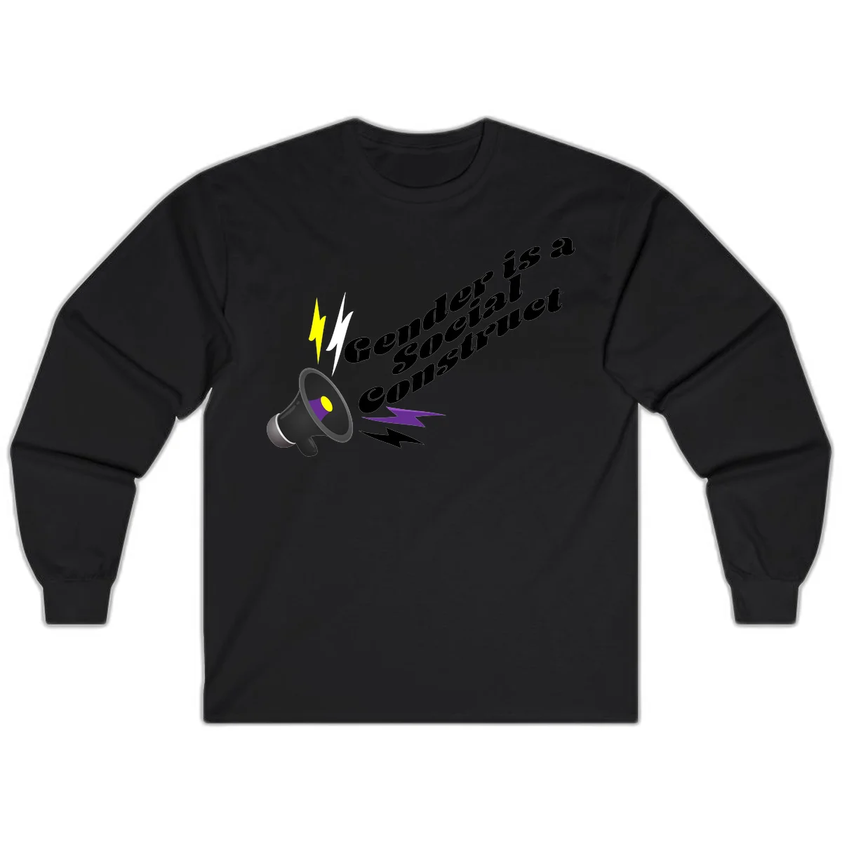 Megaphone with yellow and purple sound waves and lightning bolts next to text reading 'Comedian Special Announcement' in italicized black lettering on gray background in Black