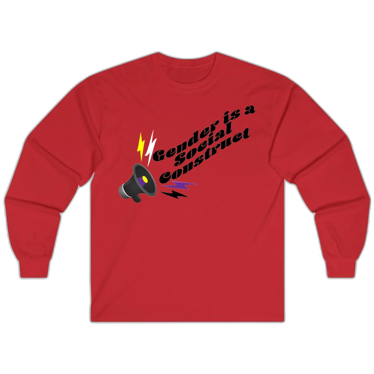 Megaphone with yellow and purple sound waves and lightning bolts next to text reading 'Comedian Special Announcement' in italicized black lettering on gray background in Red