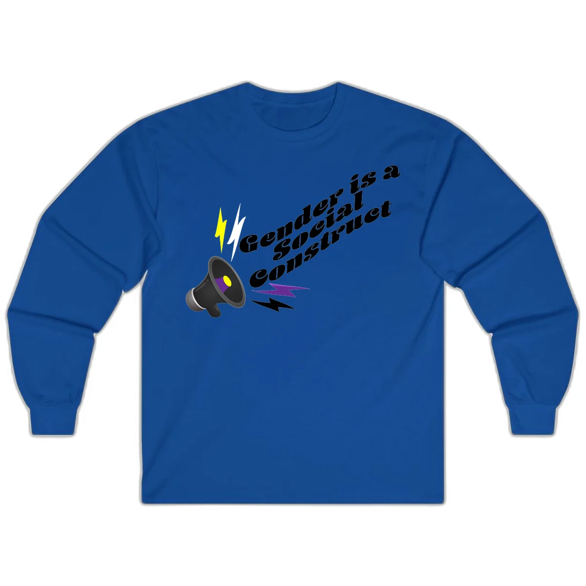 Megaphone with yellow and purple sound waves and lightning bolts next to text reading 'Comedian Special Announcement' in italicized black lettering on gray background in Royal