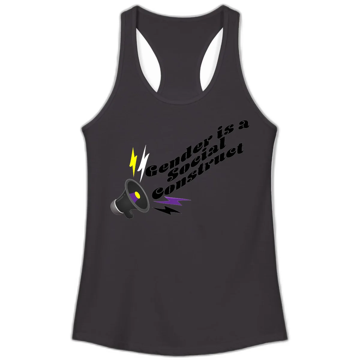 Megaphone with yellow and purple sound waves and lightning bolts next to text reading 'Comedian Special Announcement' in italicized black lettering on gray background in Black