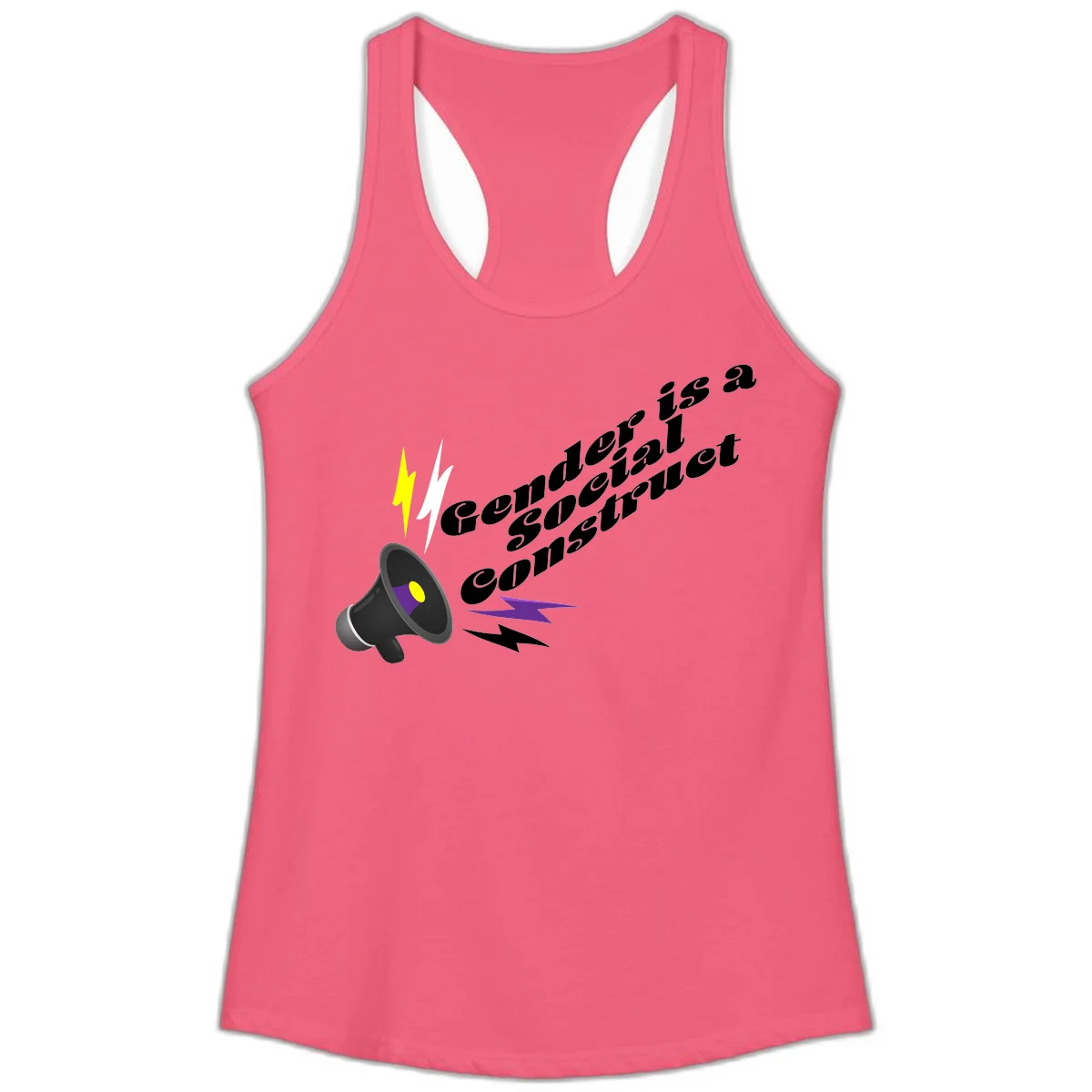 Megaphone with yellow and purple sound waves and lightning bolts next to text reading 'Comedian Special Announcement' in italicized black lettering on gray background in Hot Pink