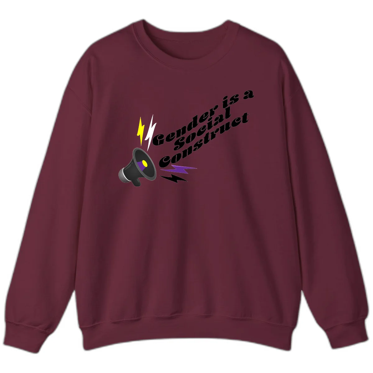 Megaphone with yellow and purple sound waves and lightning bolts next to text reading 'Comedian Special Announcement' in italicized black lettering on gray background in Maroon