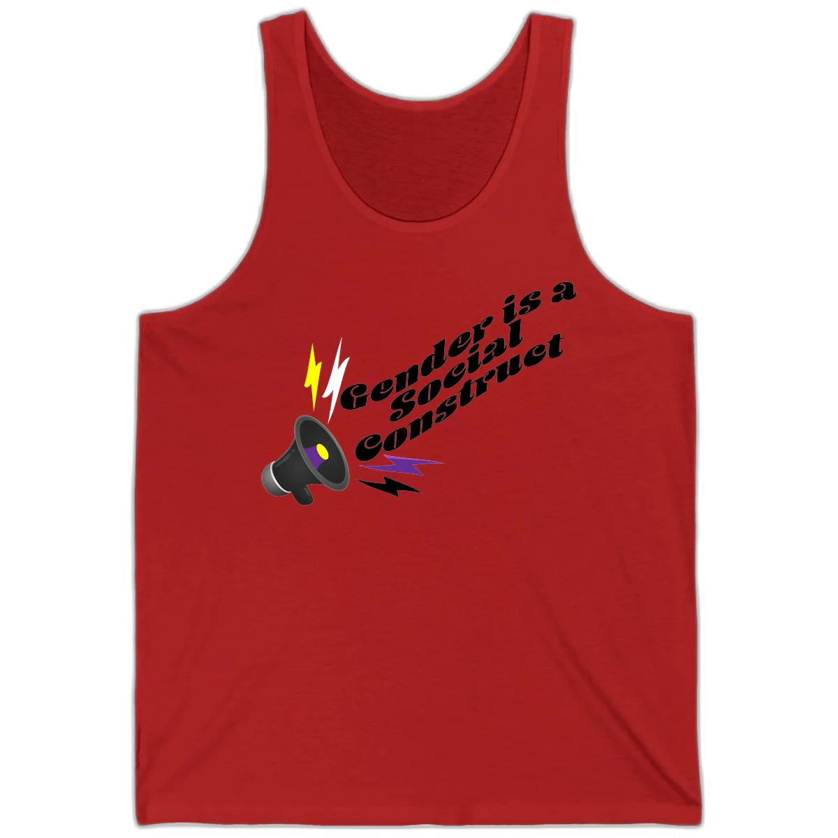 Megaphone with yellow and purple sound waves and lightning bolts next to text reading 'Comedian Special Announcement' in italicized black lettering on gray background in Red