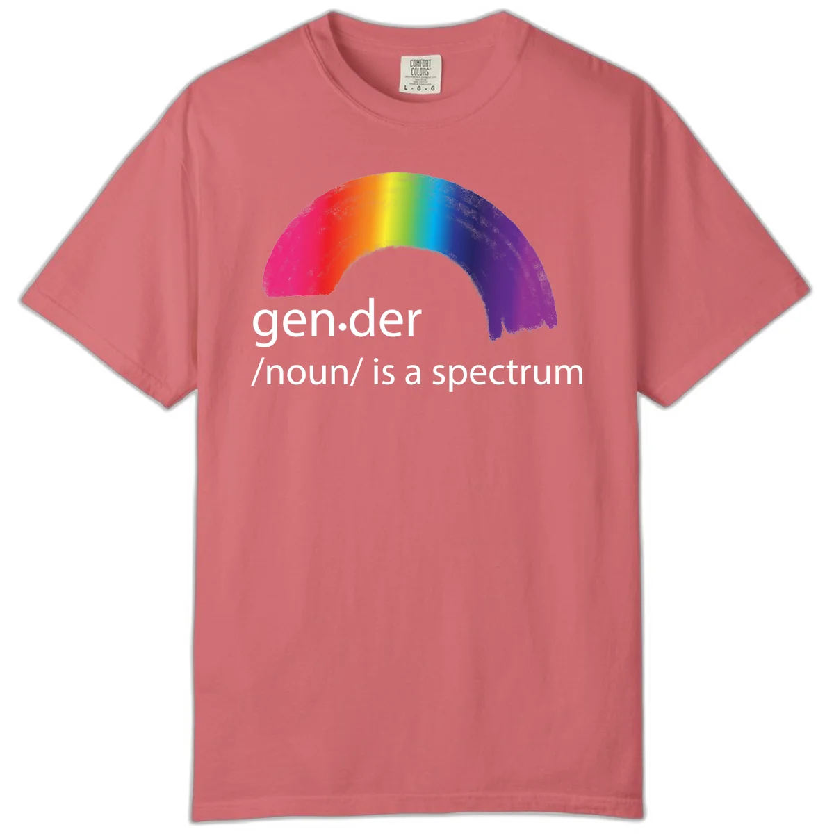 Rainbow arc with text 'gen.der /noun/ is a spectrum' celebrating gender diversity and LGBTQ pride in Watermelon