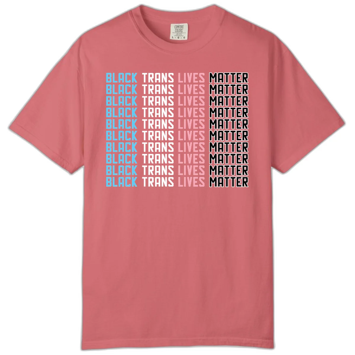 Black trans lives matter repeating text pattern in blue, white, pink and black on gray background in Watermelon