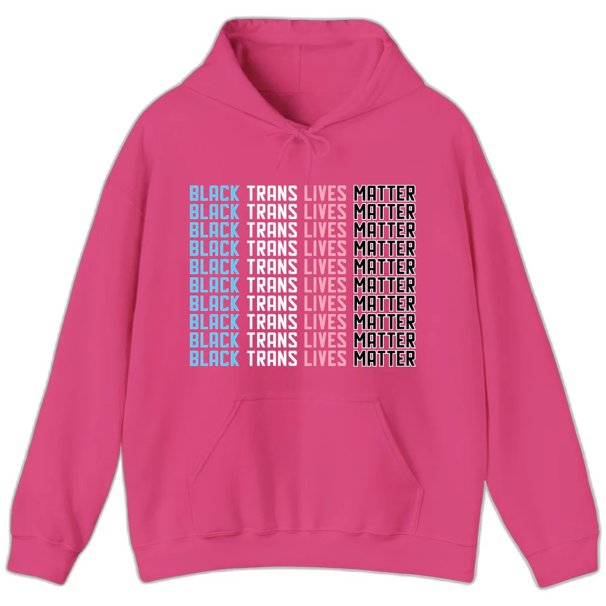 Black trans lives matter repeating text pattern in blue, white, pink and black on gray background in Heliconia