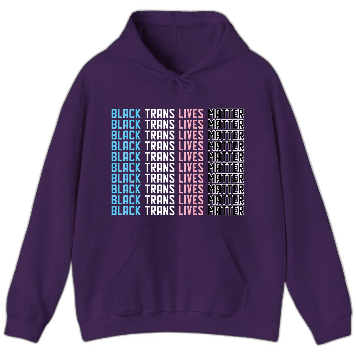 Black trans lives matter repeating text pattern in blue, white, pink and black on gray background in Purple