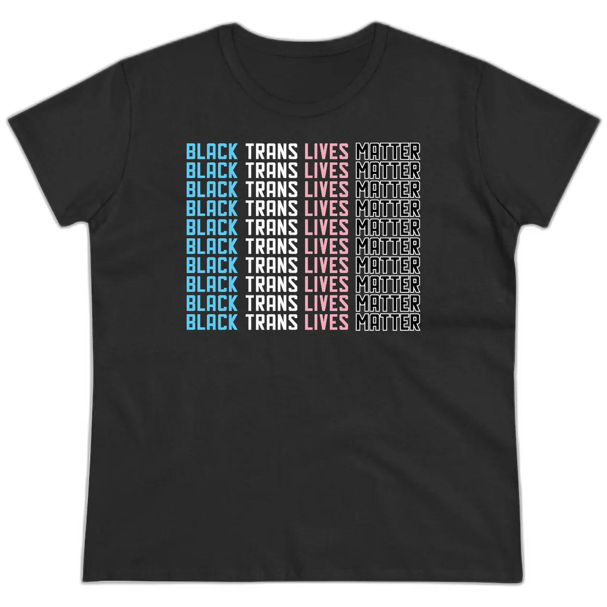 Black trans lives matter repeating text pattern in blue, white, pink and black on gray background in Black