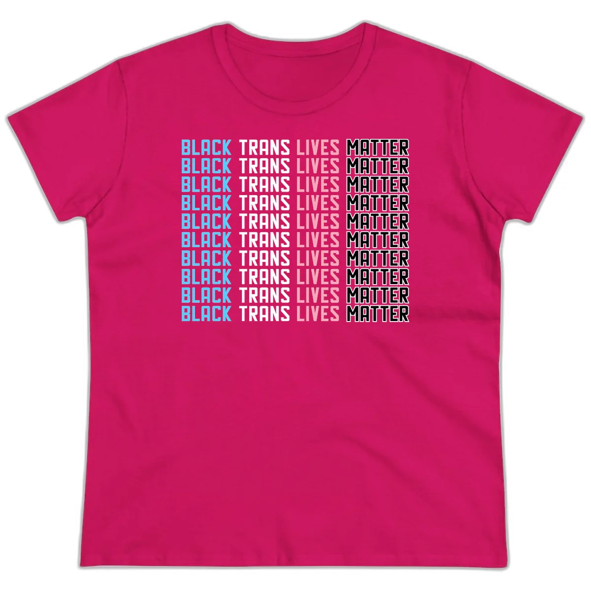 Black trans lives matter repeating text pattern in blue, white, pink and black on gray background in Heliconia