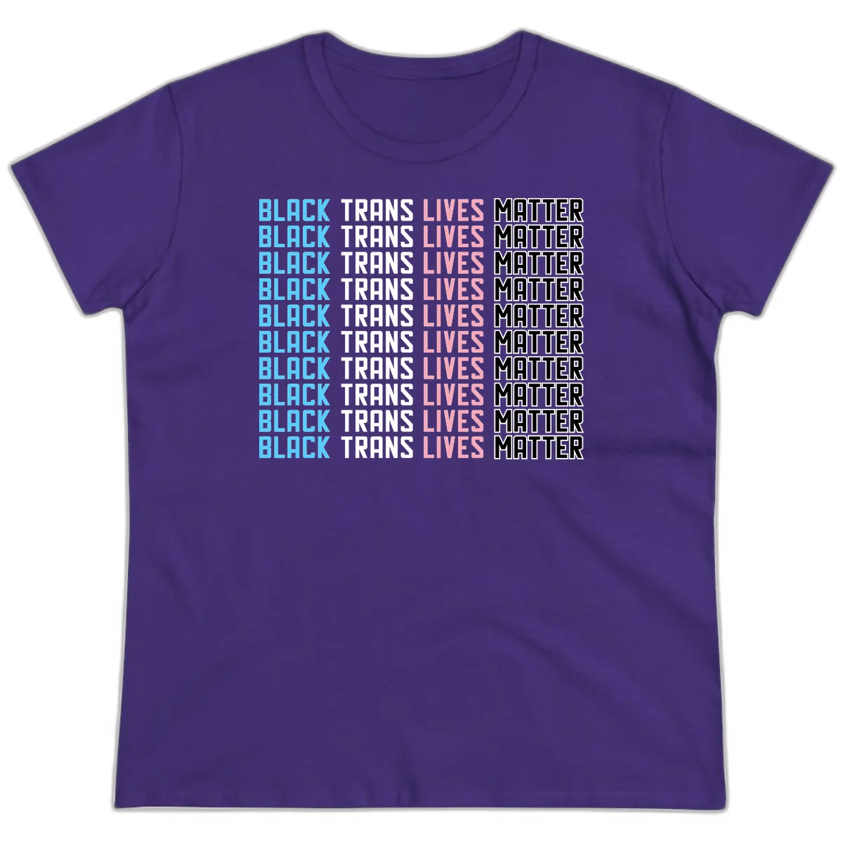 Black trans lives matter repeating text pattern in blue, white, pink and black on gray background in Purple