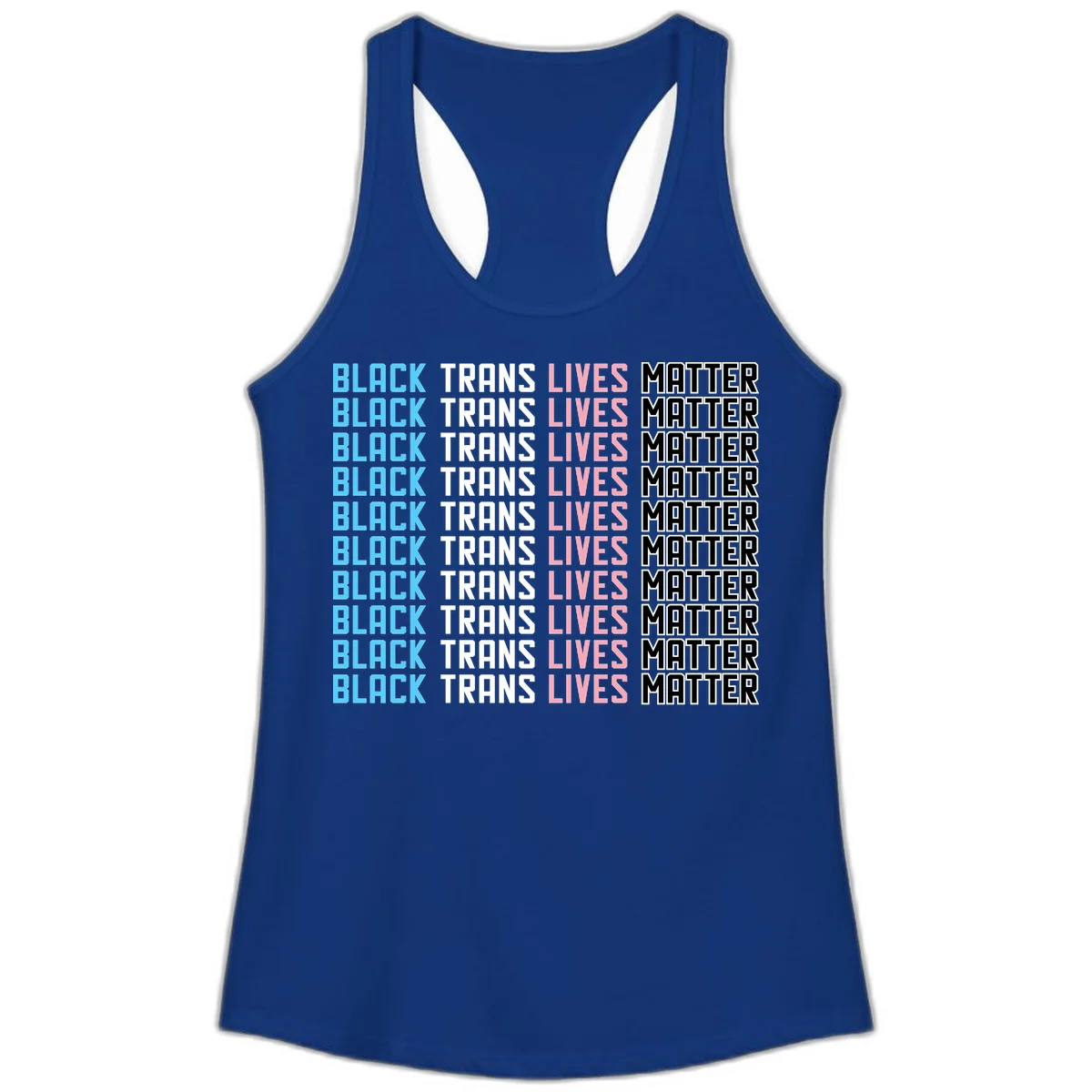 Black trans lives matter repeating text pattern in blue, white, pink and black on gray background in Solid Royal