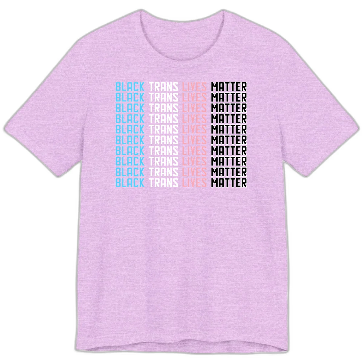 Black trans lives matter repeating text pattern in blue, white, pink and black on gray background in Heather Prism Lilac