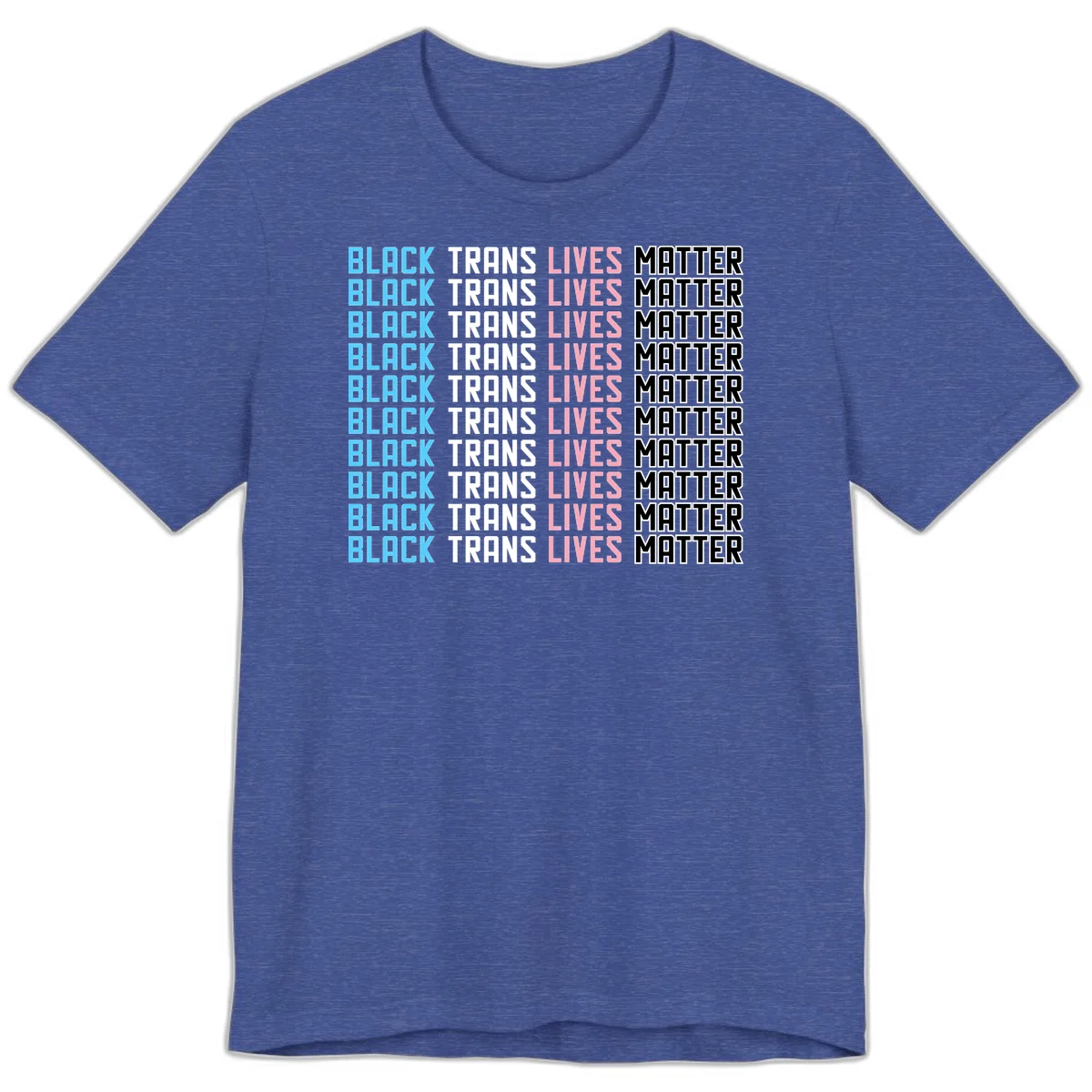 Black trans lives matter repeating text pattern in blue, white, pink and black on gray background in Heather True Royal