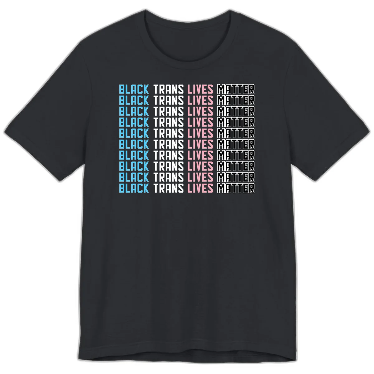 Black trans lives matter repeating text pattern in blue, white, pink and black on gray background in Vintage Black