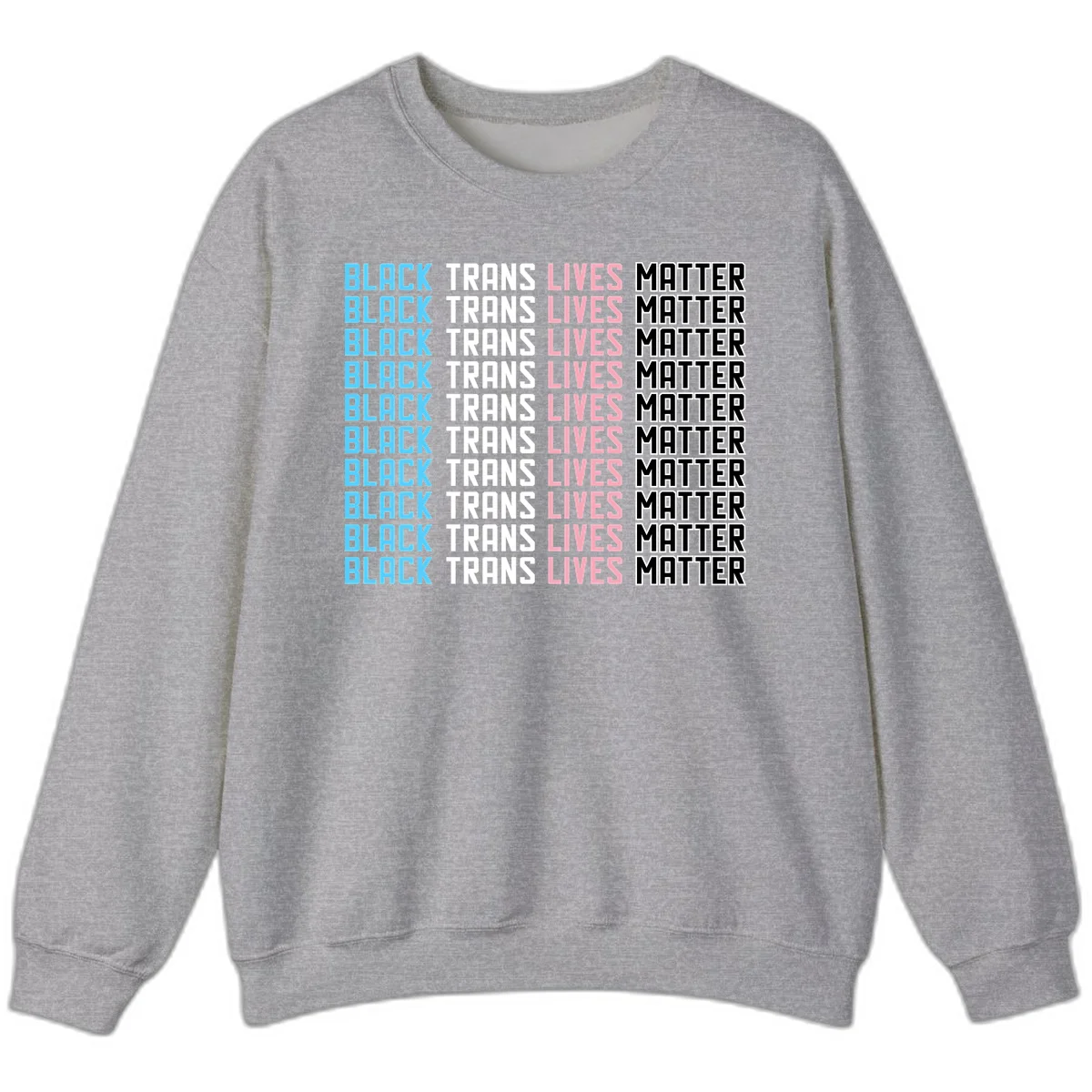 Black trans lives matter repeating text pattern in blue, white, pink and black on gray background in Sport Grey
