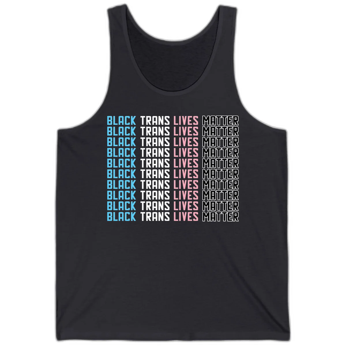 Black trans lives matter repeating text pattern in blue, white, pink and black on gray background in Dark Grey