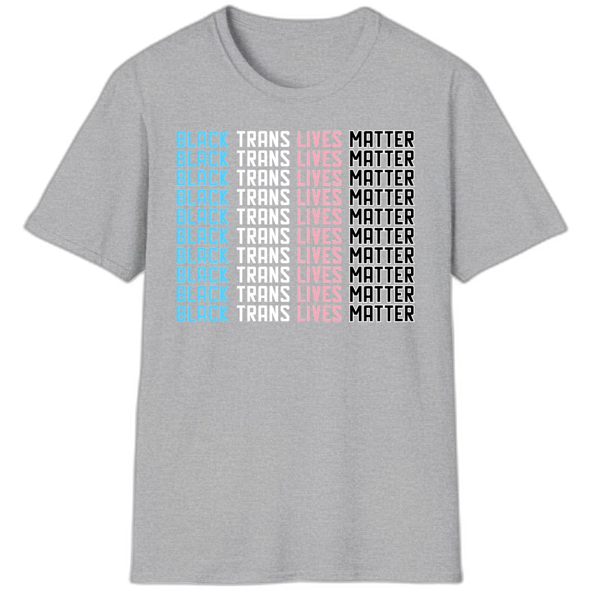 Black trans lives matter repeating text pattern in blue, white, pink and black on gray background in Sport Grey