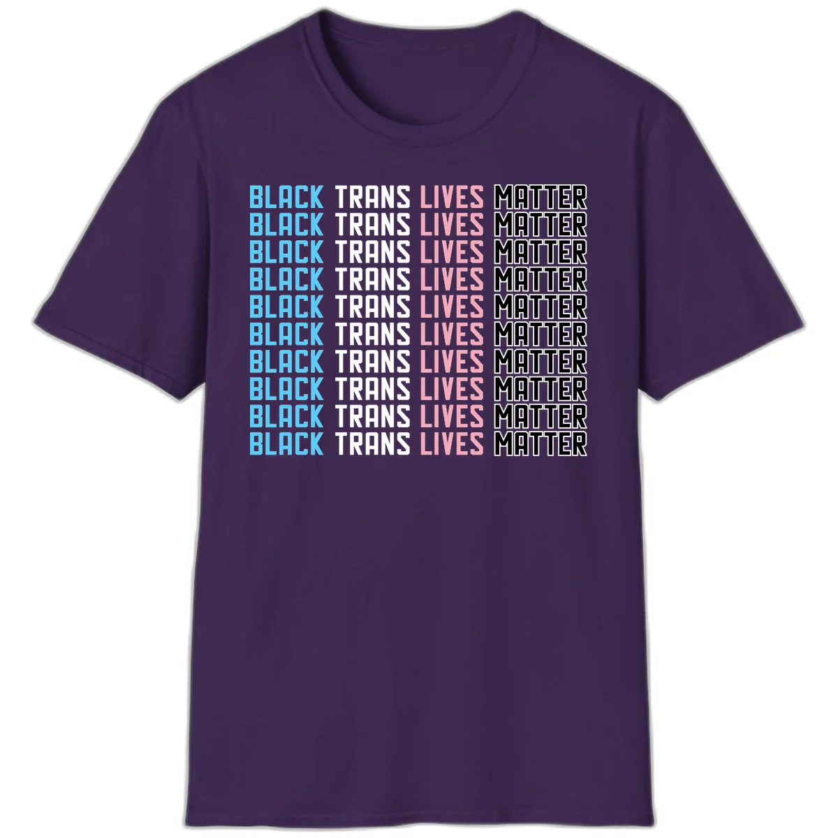 Black trans lives matter repeating text pattern in blue, white, pink and black on gray background in Purple