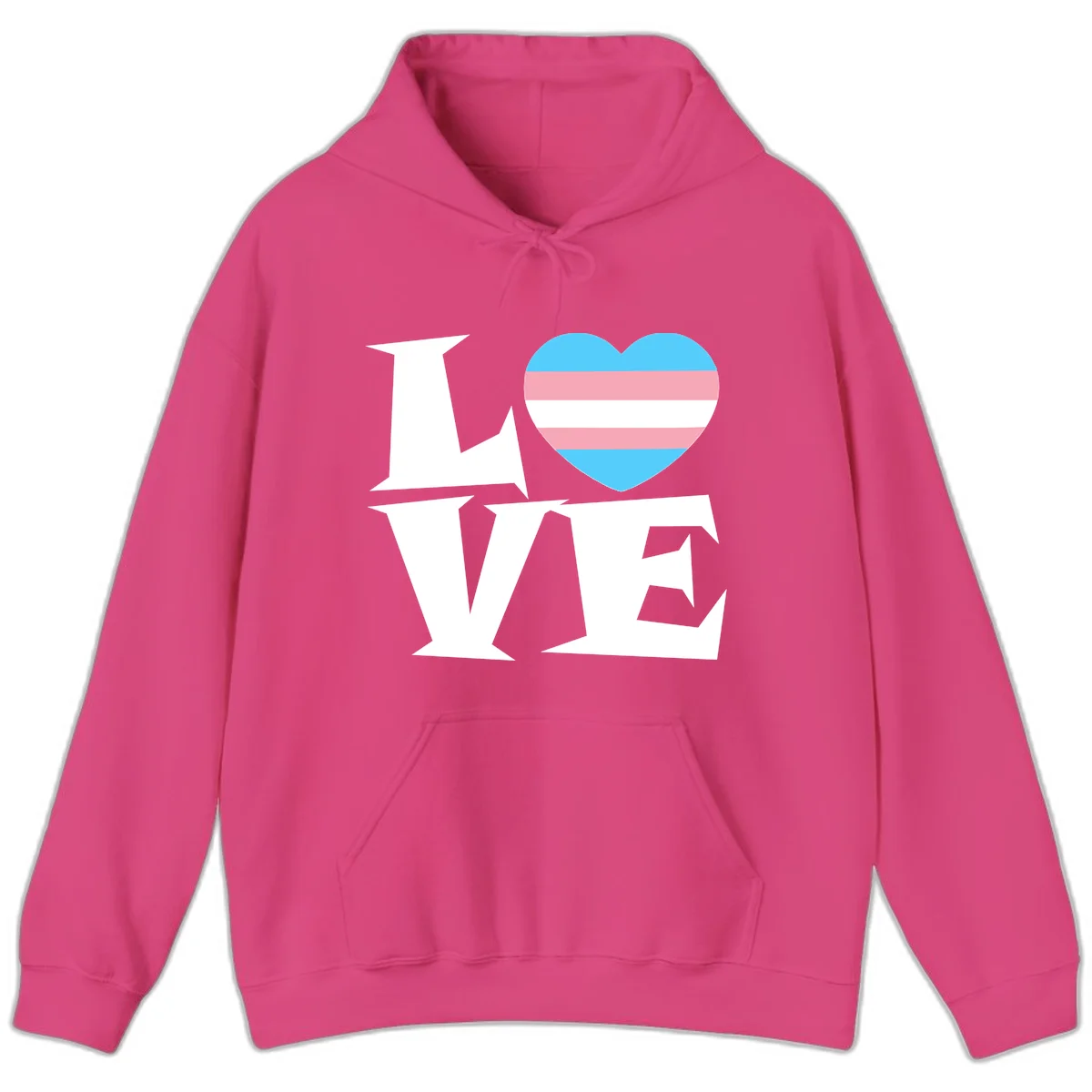 Trans pride heart with cyan, pink, and white stripes next to bold 'Love Wins' text on gray background in Heliconia